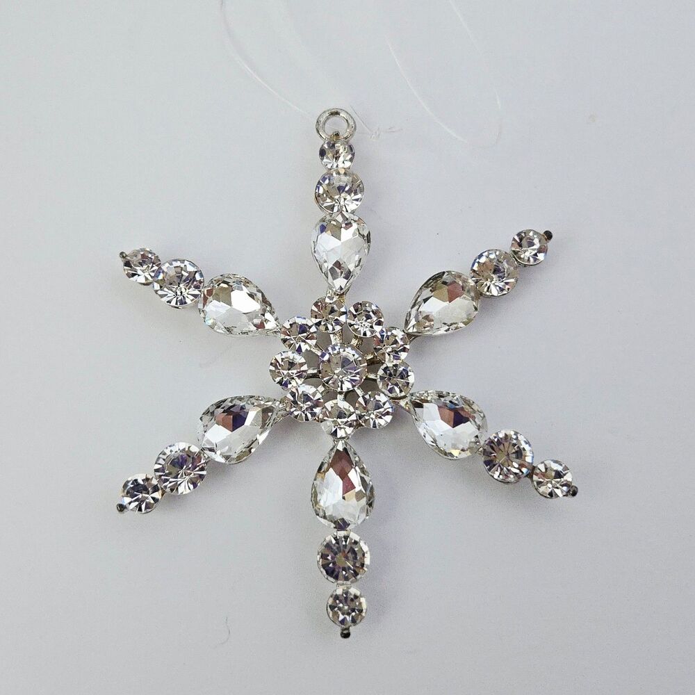 Beautiful Silver & Crystal Rhinestone Snowflake Christmas Ornament Star Sparkle